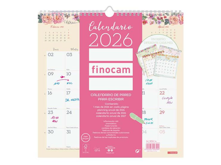 Calendario pared Finocam Design Escribir 30x30 2026 castellano