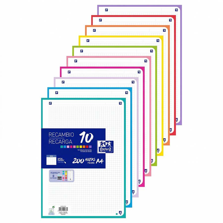 Recambio de Papel Oxford A4 5x5mm 10 colores 200 hojas