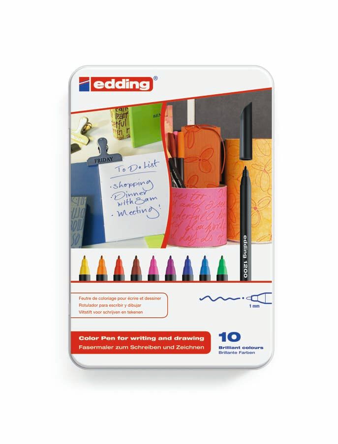 Rotuladores Edding 1200 caja metal 10 colores