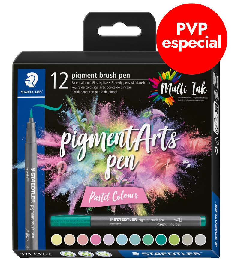 Retoladors pinzell Staedtler Pigment Arts pastel 12 colors