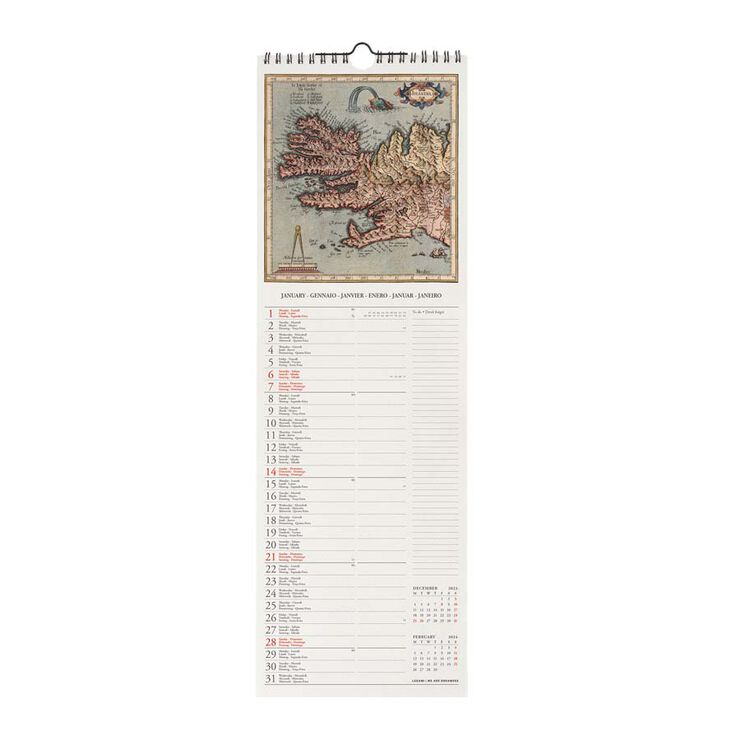 Calendario pared Legami 16X49 2024 Vintage Maps