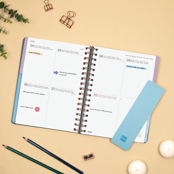 Agenda Finocam Optimal Semana Vista Horizontal 2027 Multiling&uuml;e Azul