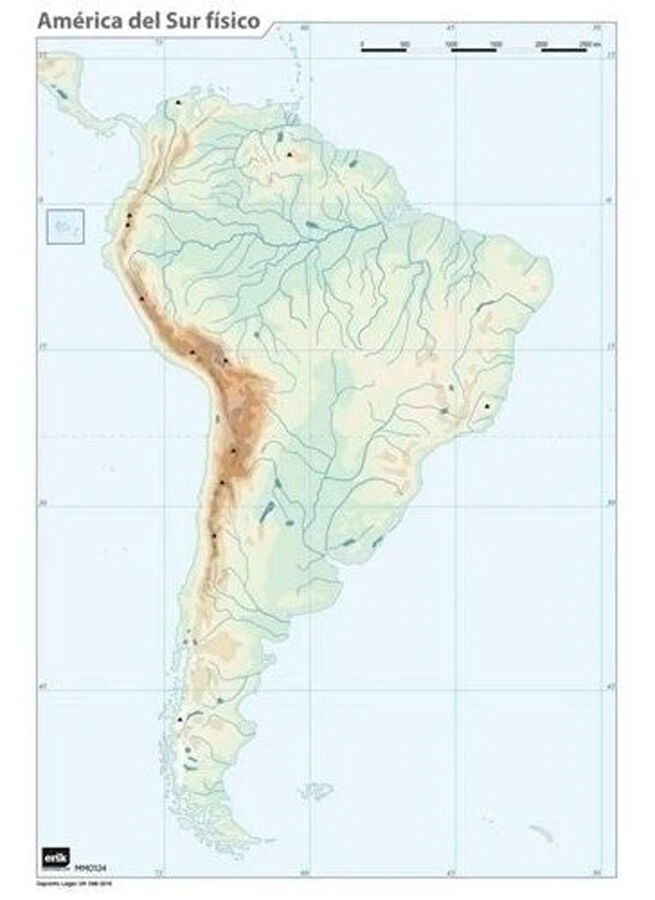 Mapa mudo f&iacute;sico Am&eacute;rica Sur (Color) - Pack 50 uds