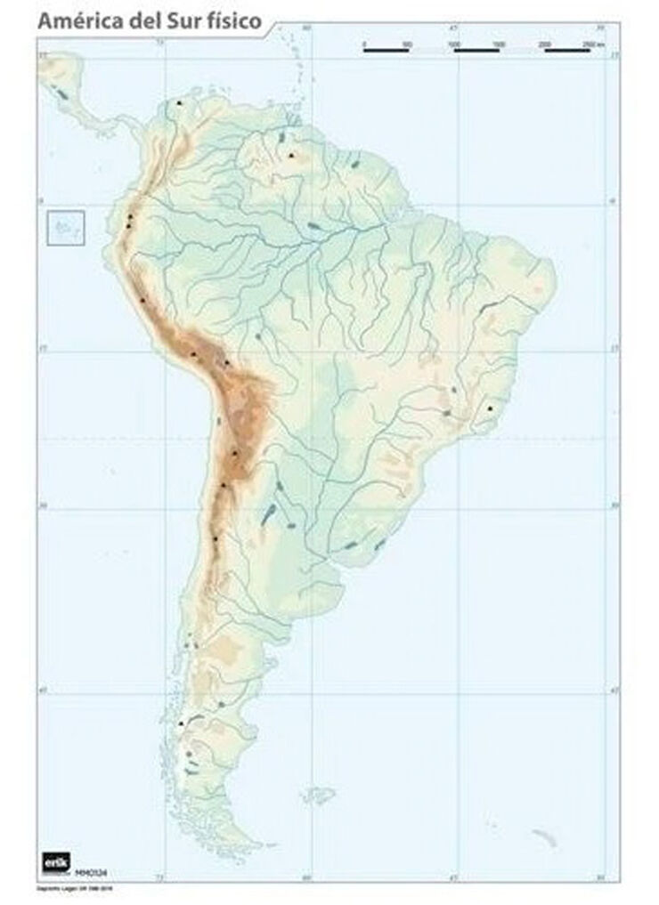 Mapa mudo f&iacute;sico Am&eacute;rica Sur (Color) - Pack 50 uds