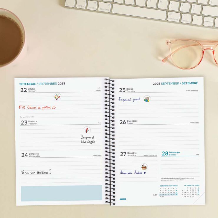 Agenda Finocam escolar Secundària 1/4 setm/vista cat 2025-26 negre