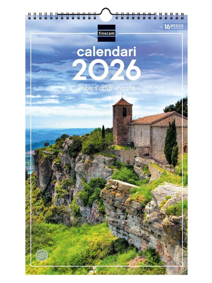 Calendario pared Finocam espiral 25x40 2026 Pobles amb encant catalán