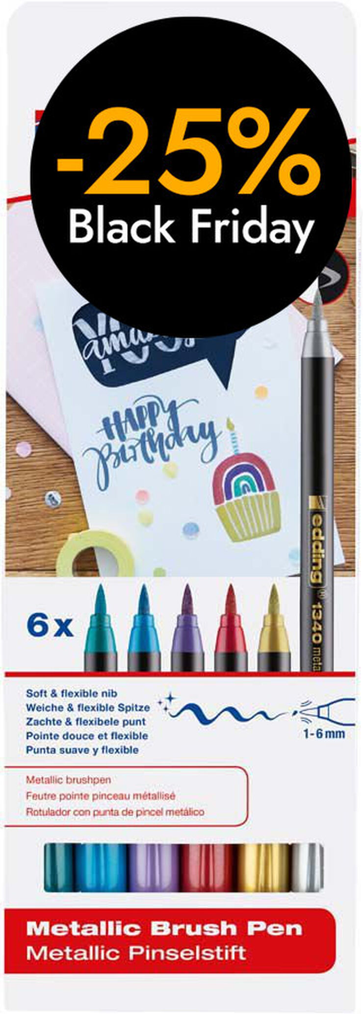 Retoladors Edding Brush Pen 1340 metal 6 colors