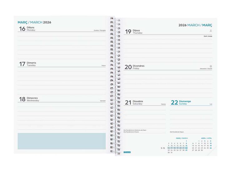 Agenda Finocam escolar Cool 1/4 sem/vista cat 2025-26 azul