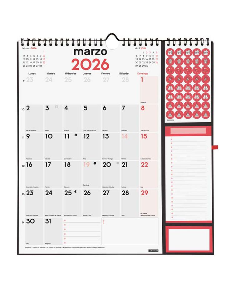 Calendario pared Finocam Escribir Plus 2026 castellano