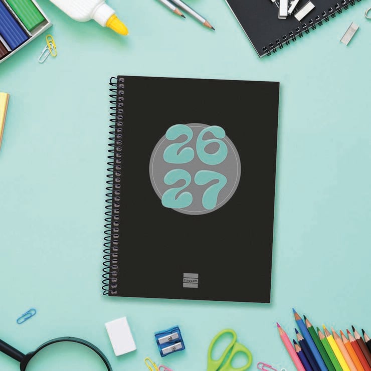 Agenda Escolar Finocam Cool 1/4 D&iacute;a/P&aacute;gina Castellano 2026-27 Negro