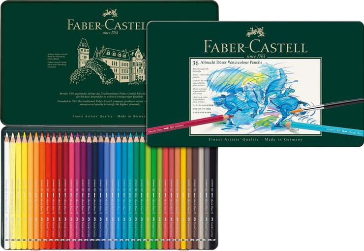 L&aacute;pices acuarelable Faber-Castell 36 colores estuche metal