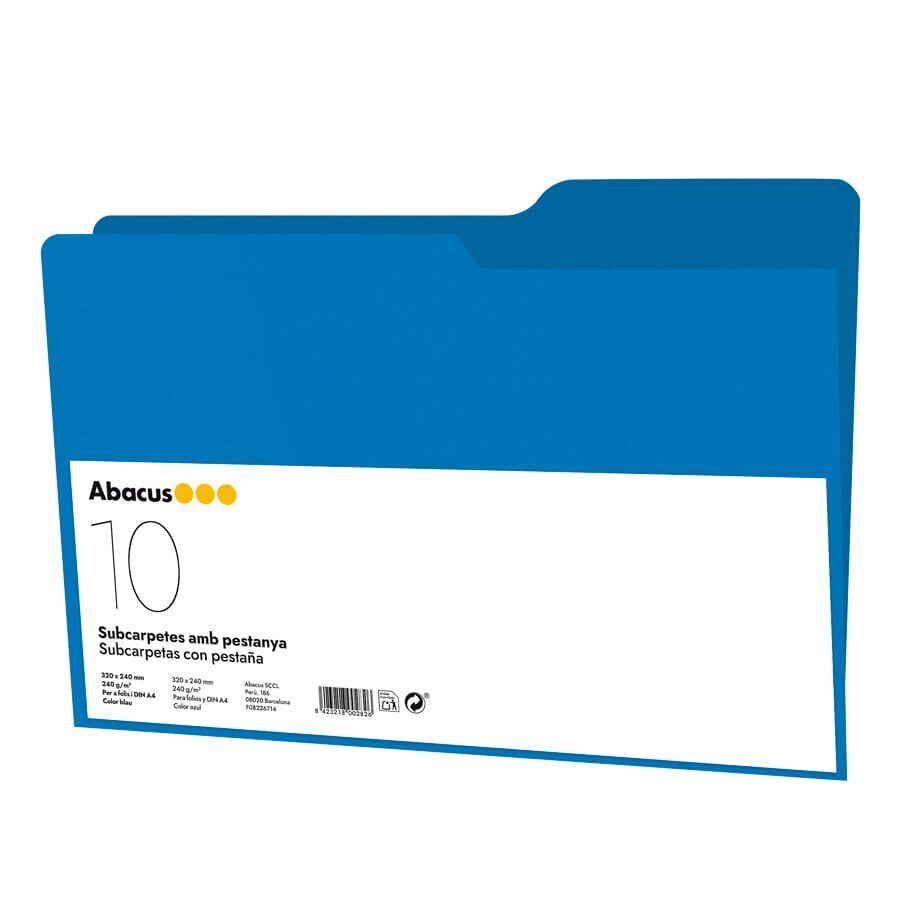 Subcarpeta Abacus A4 con pesta&ntilde;a 240g azul 10u