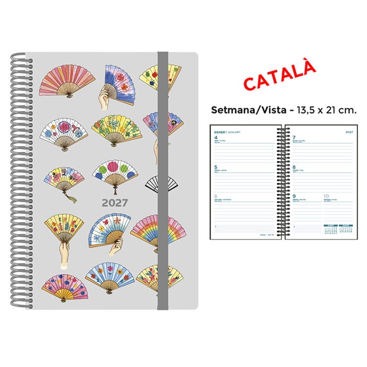 Agenda Espiral Finocam 13,5x21 cm Catal&aacute;n Semana Vista 2027 Abanicos