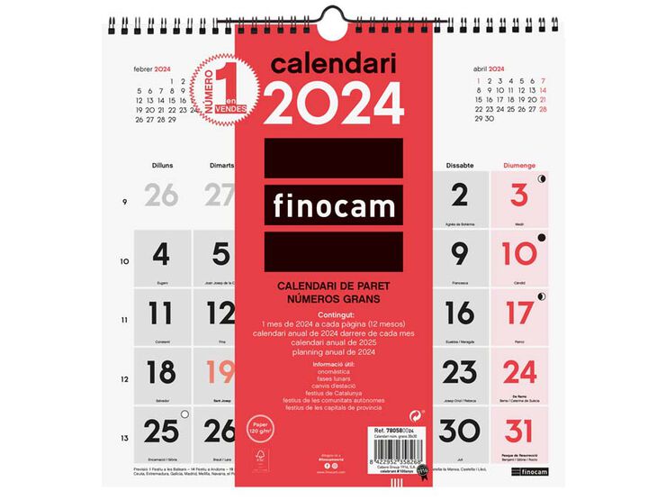 Calendario pared Finocam Números grande 30X30 2024 cat
