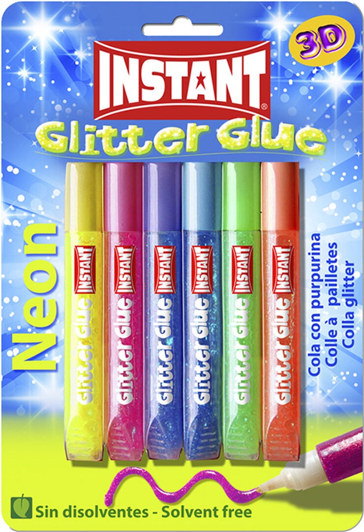 Cola Instant Glitter Neon de 6 colores