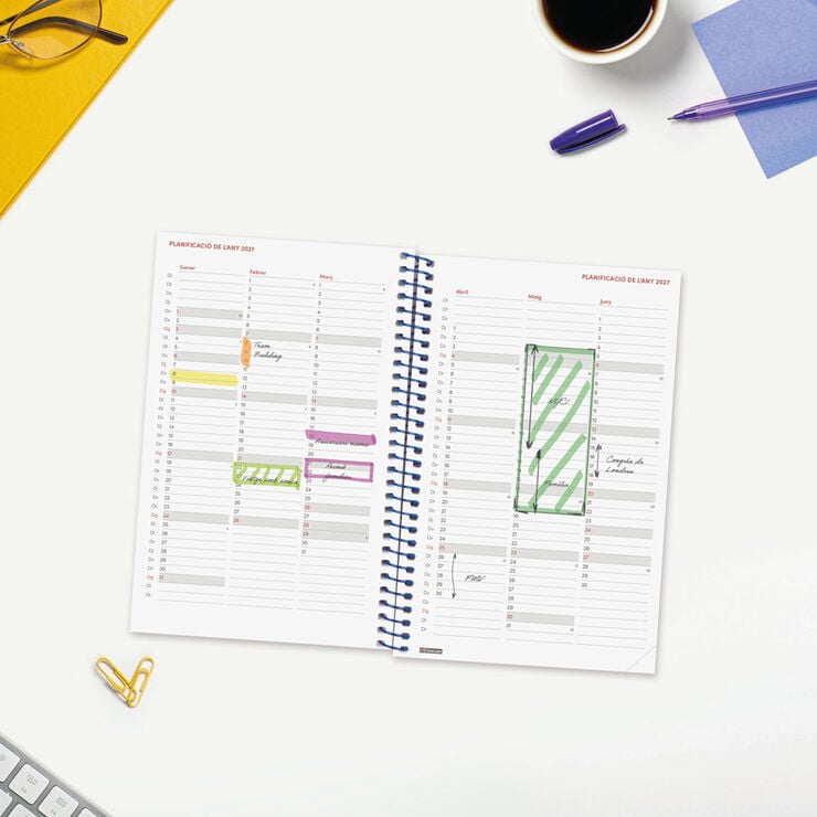 Agenda Finocam Year Setmana Vista Horitzontal 2027 Catal&agrave; Blau