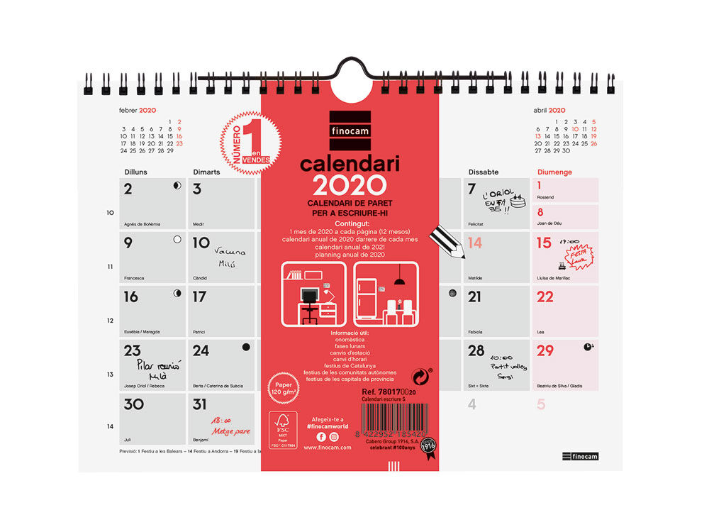Calendari Paret per escriure Catal&agrave; Vermell