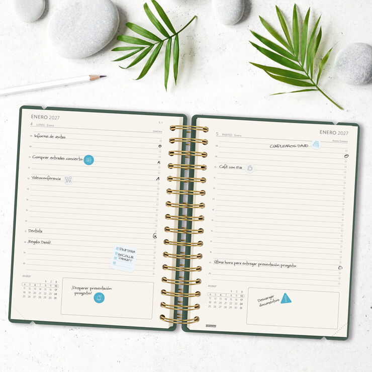Agenda Finocam Haiku D&iacute;a P&aacute;gina 2027 Castellano Verde