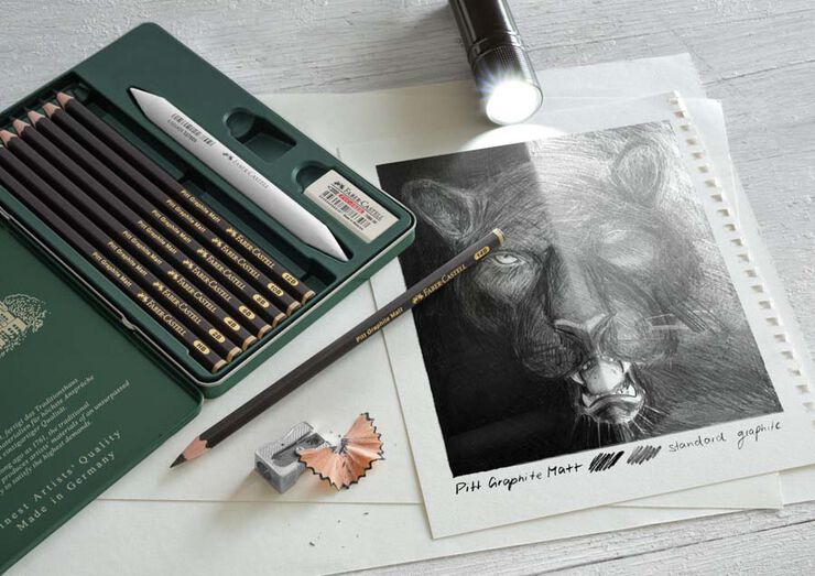 Lápiz Grafit Faber-Castell 8u estuche metal