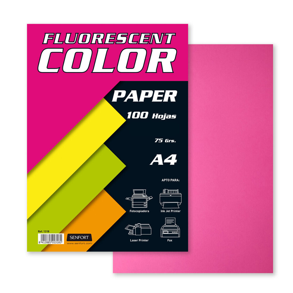 Papel Fluorescente Senfort A4 fucsia 100 hojas