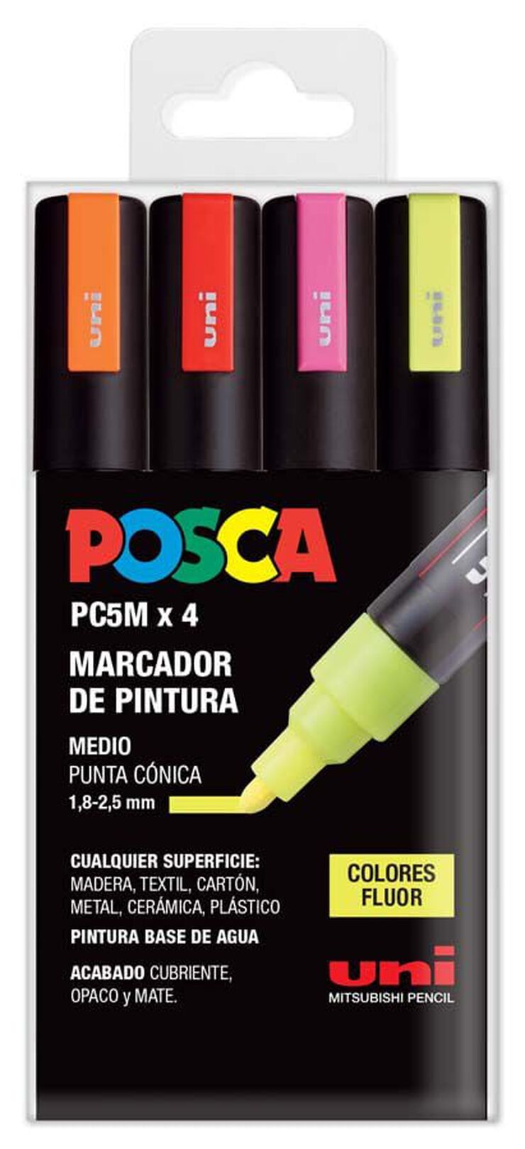 Rotuladores Posca PC-5M 1,8-2,5mm fluorescente 4 colores