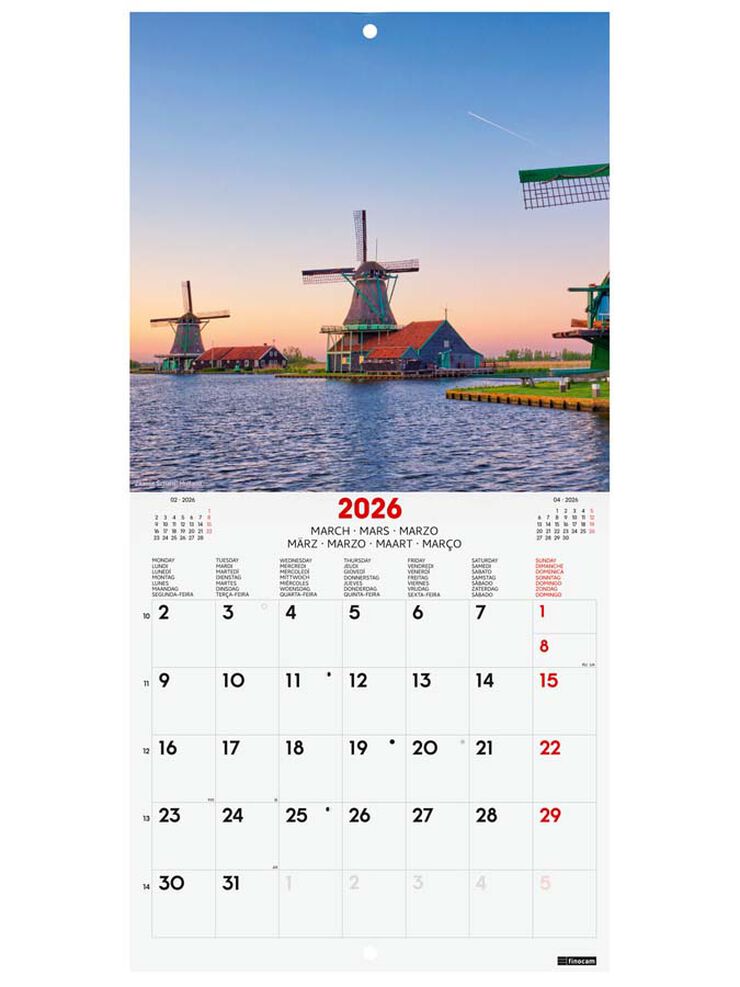 Calendario pared Finocam 18x18 2026 Traveling multilingüe