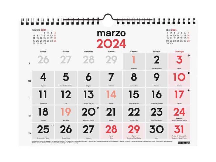 Calendario pared Finocam Números Grand M 2024 cas
