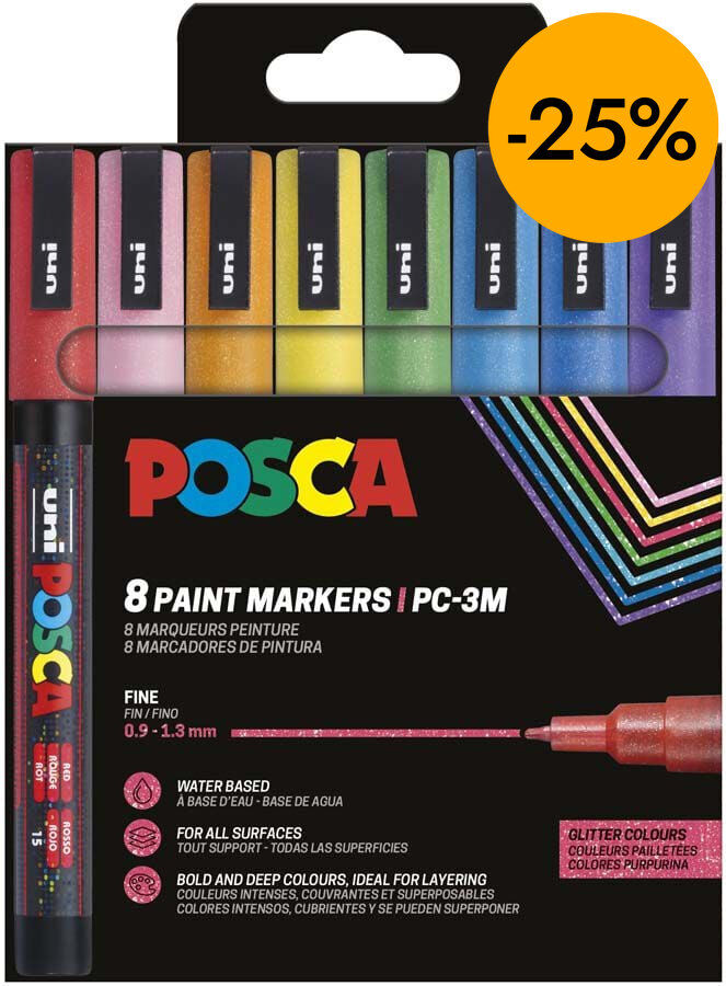 Retoladors Posca PC-3M 0,9-1,3mm Purpurina 8 colors