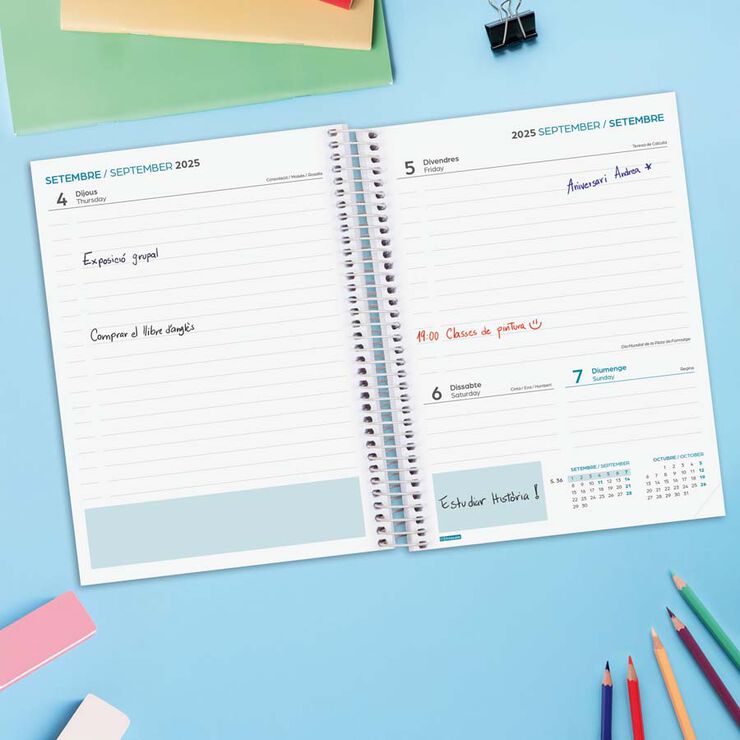 Agenda Finocam escolar Cool 1/4 día/pág cat 2025-26 azul