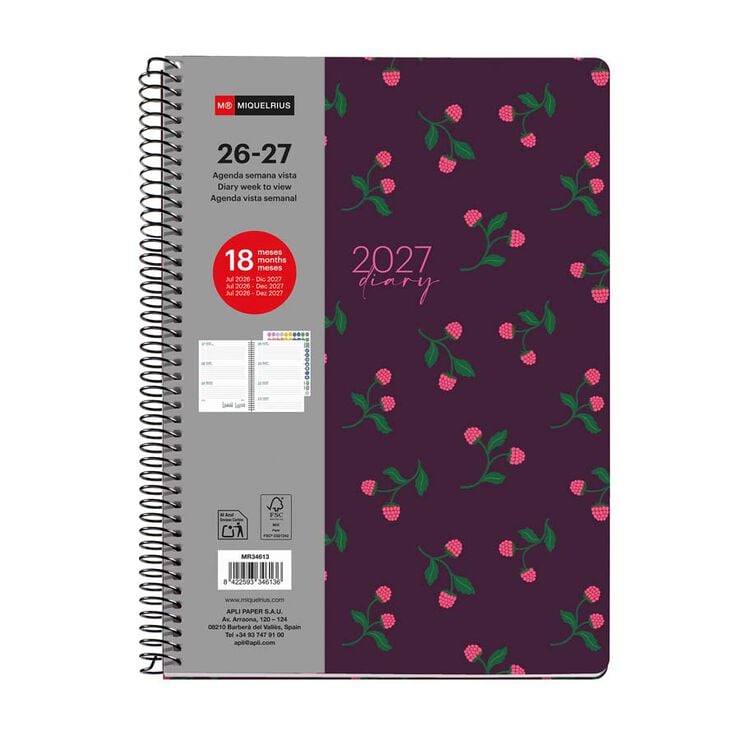 Agenda Miquel Rius 18 Meses Espiral Plus sem/vista multiling&uuml;e 2026-2027 Berries