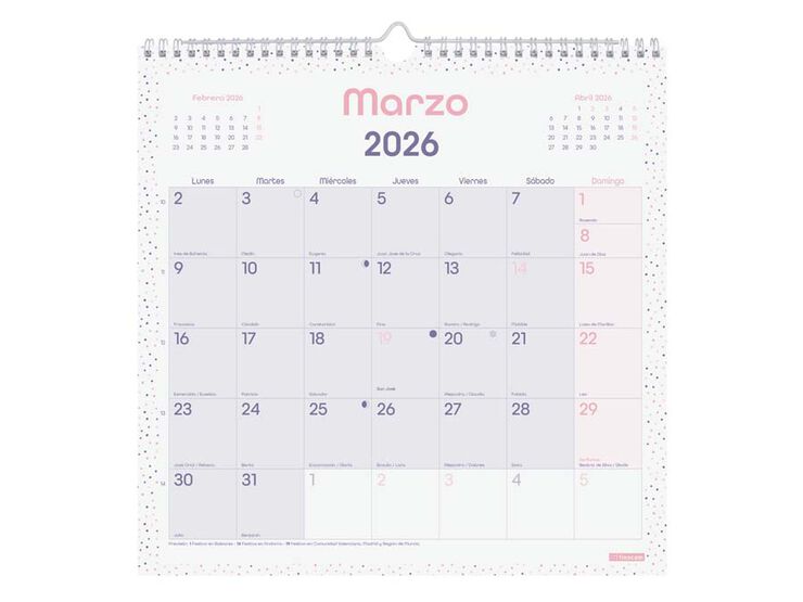 Calendario pared Finocam Chic Escribir 30x30 2026 castellano lila