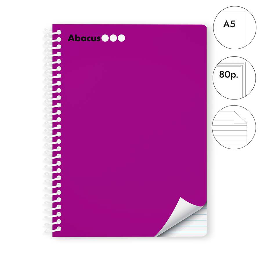 Libreta espiral Abacus A5 80 hojas raya horizontal lila