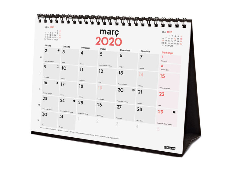 Calendari Sobretaula per escriure S 2020 Català Vermell