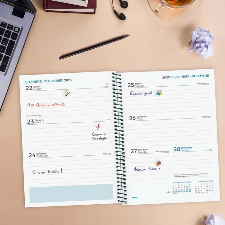 Agenda Finocam escolar Secundaria 1/4 sem/vista cat 2025-26 fiori