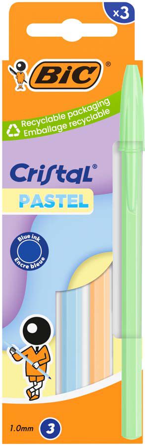 Bol&iacute;graf Bic Cristal Pastel 3u blau/taronja/verd