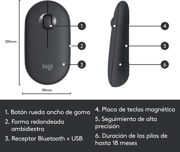 Ratolí Logitech Bluetooth Pebble M350 Grafit