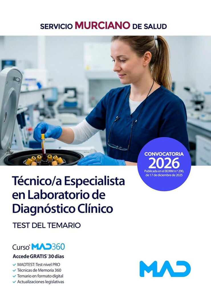 T&eacute;cnico/a Especialista en Laboratorio de Diagn&oacute;stico Cl&iacute;nico del Servicio Murciano de Salud Test del Temario