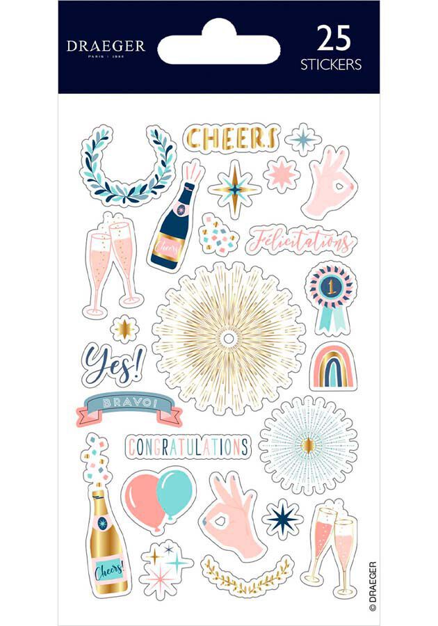 Stickers Draeger Felicitacions pastel 25u