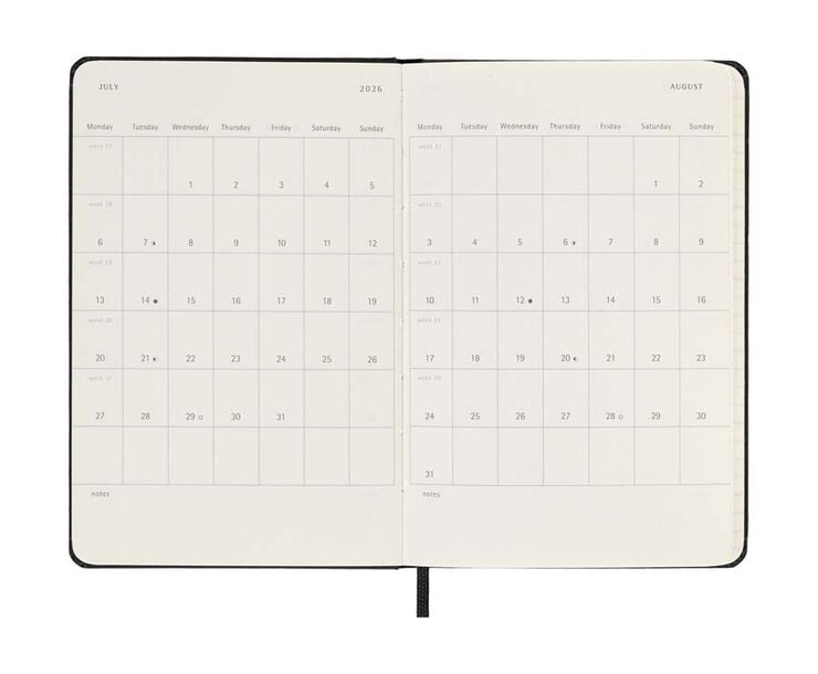 Agenda Moleskine 12 meses sem/vista 2026 tapa dura Pocket negro