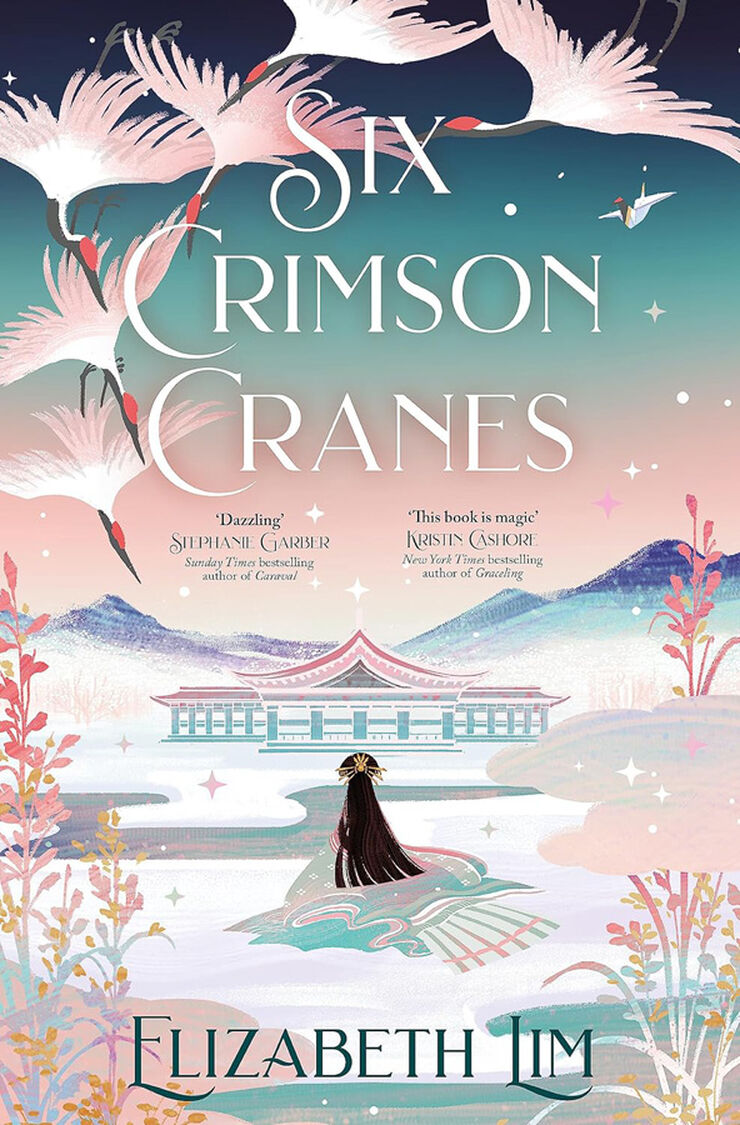 Six crimson cranes