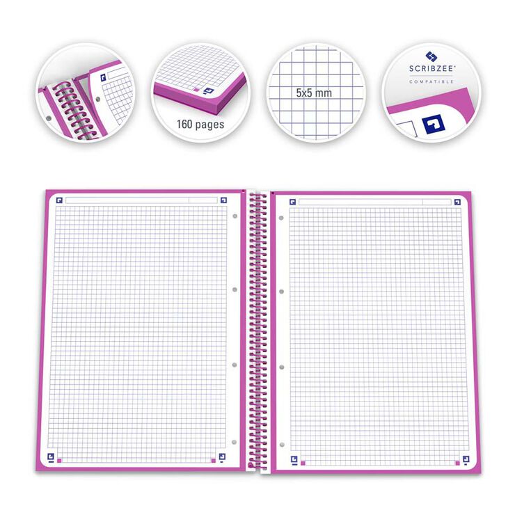 Notebook Oxford EuropeanBook 1 A4 80 fulls 5x5 fúcsia