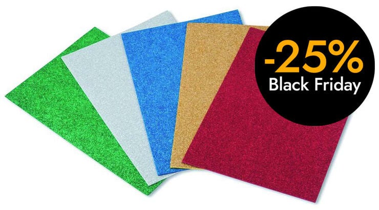 Lámina goma Eva con purpurina Faibo 5u colores