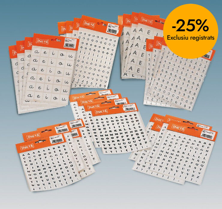 Gomets tem&agrave;tics Vocals Maj&uacute;scules lletra de pal