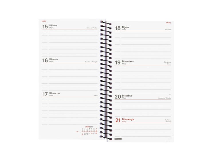 Agenda Finocam Opaque Semana Vista Horizontal 2027 Catal&aacute;n Verde