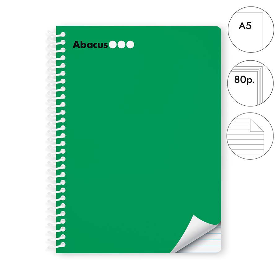 Libreta espiral Abacus A5 80 hojas raya horizontal verde
