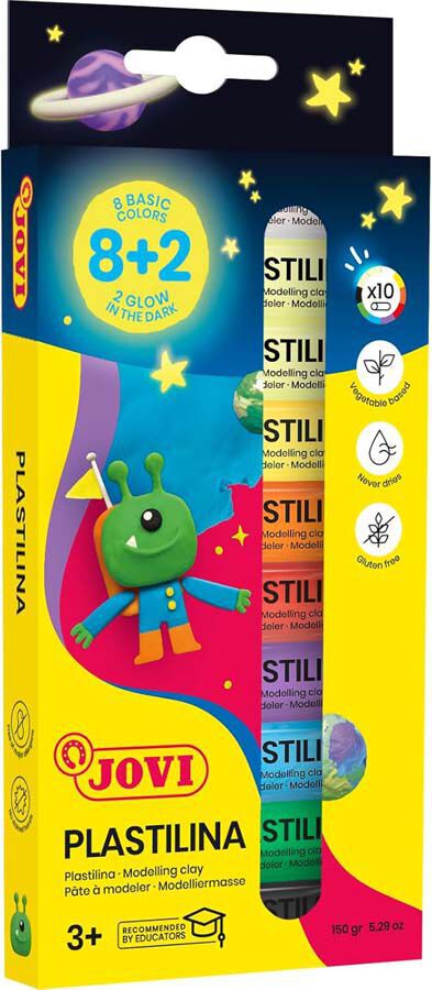 Plastilina Jovi  8 colores b&aacute;sicos + 2 fosforescentes 15g