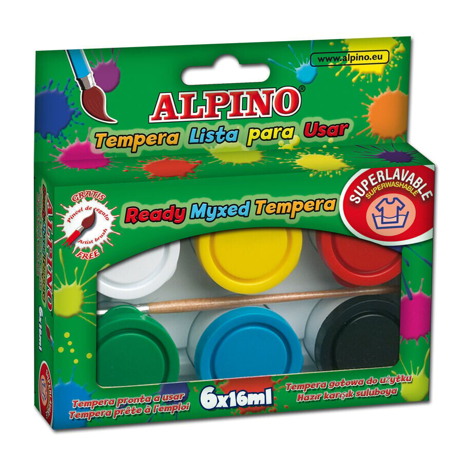 T&eacute;mpera Alpino 6 colores, pincel y bandeja