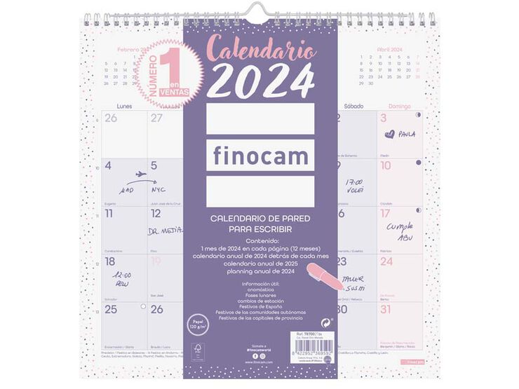 Calendari paret Finocam Chic Escriu 30X30.2024 cas Lila