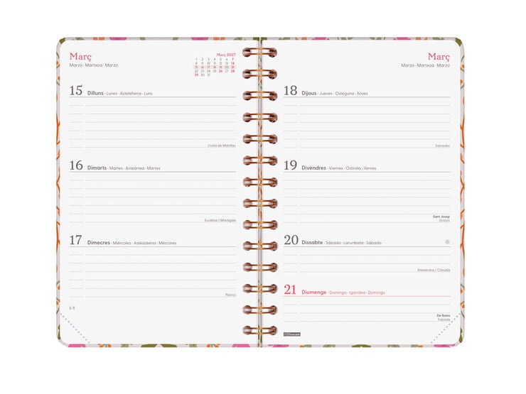 Agenda Finocam You Semana Vista Horizontal 2027 Catal&aacute;n Hojas