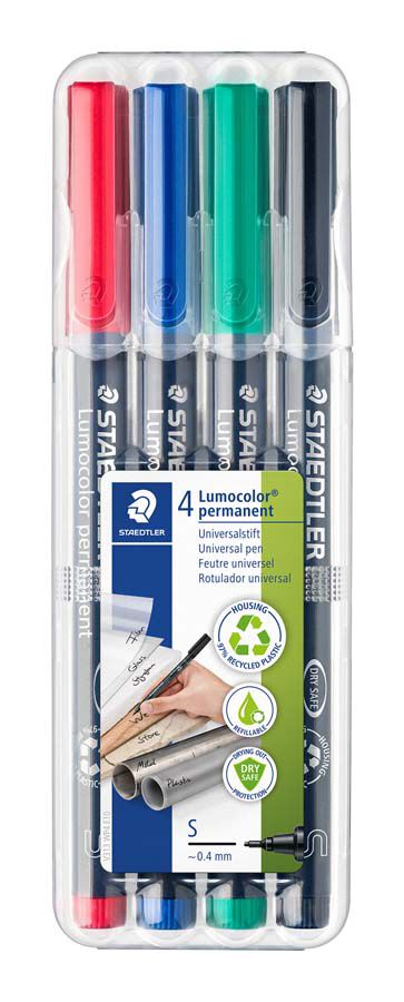 Rotuladores permanentes Staedtler Lumocolor punta superfina 4 colores